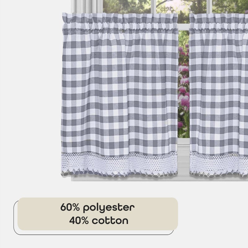ACHIM Buffalo Check Tier Pair Window Curtain Set - 58 Inch Width, 24 Inch Length - Grey & White Plaid Drapes - Light Filtering Drapes for Kitchen, Bedroom, Living & Dining Room Home Decor - Image 3